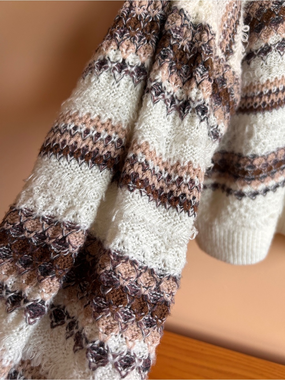 Black Tape_ Cream and Brown Striped Knit Crewneck Sweater - Picture 4 of 8